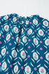 Blue Retro Floral Print Split Neck Ruffle Short Sleeve Dress